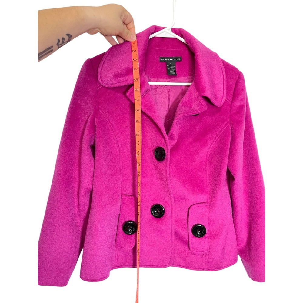 Grace Elements 8 Pink Pea Coat Wool Blend Button Front Barbiecore Mod Statement - Picture 3 of 8